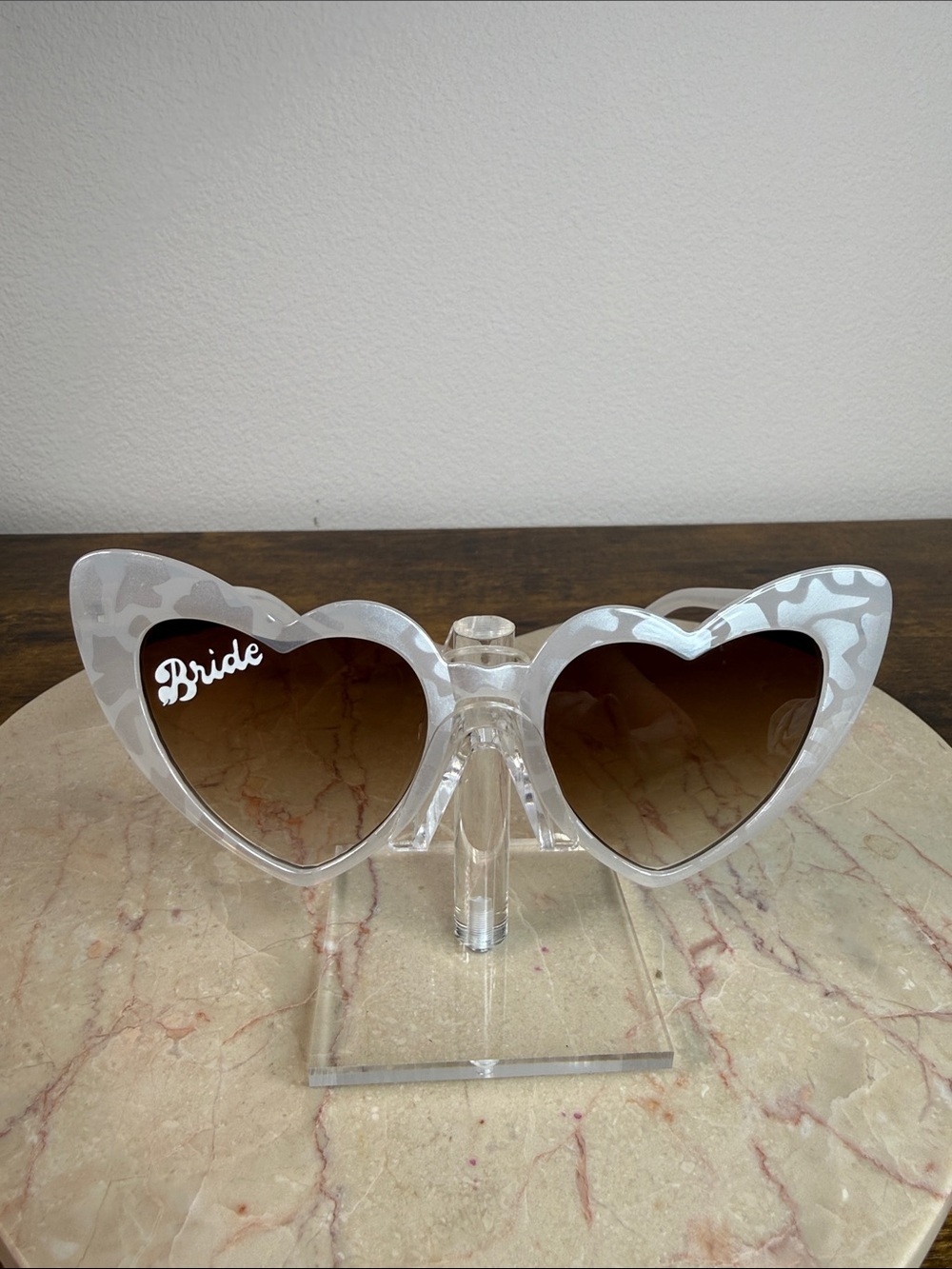 Bride White Heart Sunglasses with Gradient Lenses